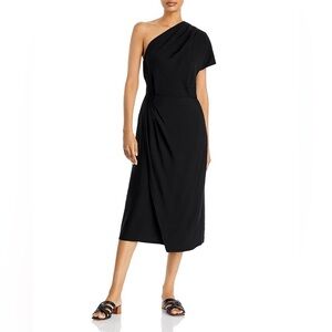 NEW Vince One Shoulder Cascade Drape Dress Black Small